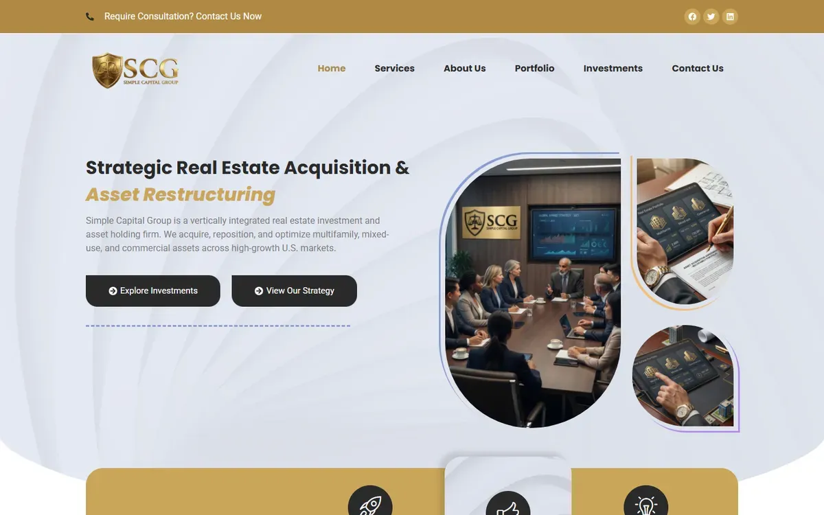 Simple Capital Group website homepage: Strategic Real Estate Acquisition & Asset Restructuring